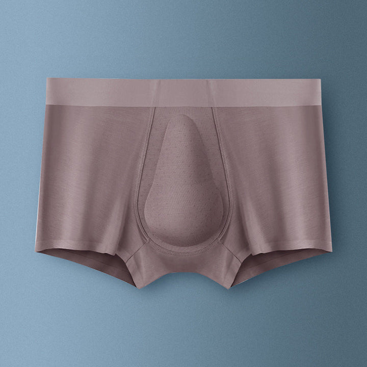 "Ekologiska bomullsboxershorts för män i svart, grå och blå, med stödpaneler för komfort och modern stil."