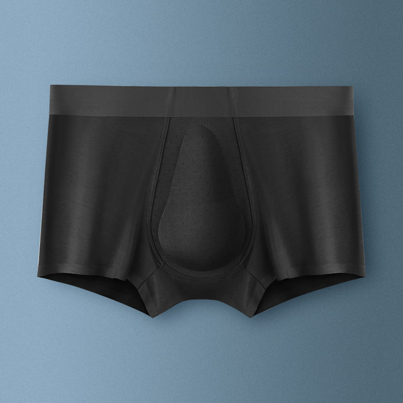 "Ekologiska bomullsboxershorts för män i svart, grå och blå, med stödpaneler för komfort och modern stil."