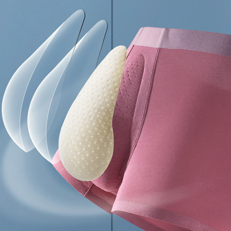 "Ekologiska bomullsboxershorts för män i svart, grå och blå, med stödpaneler för komfort och modern stil."