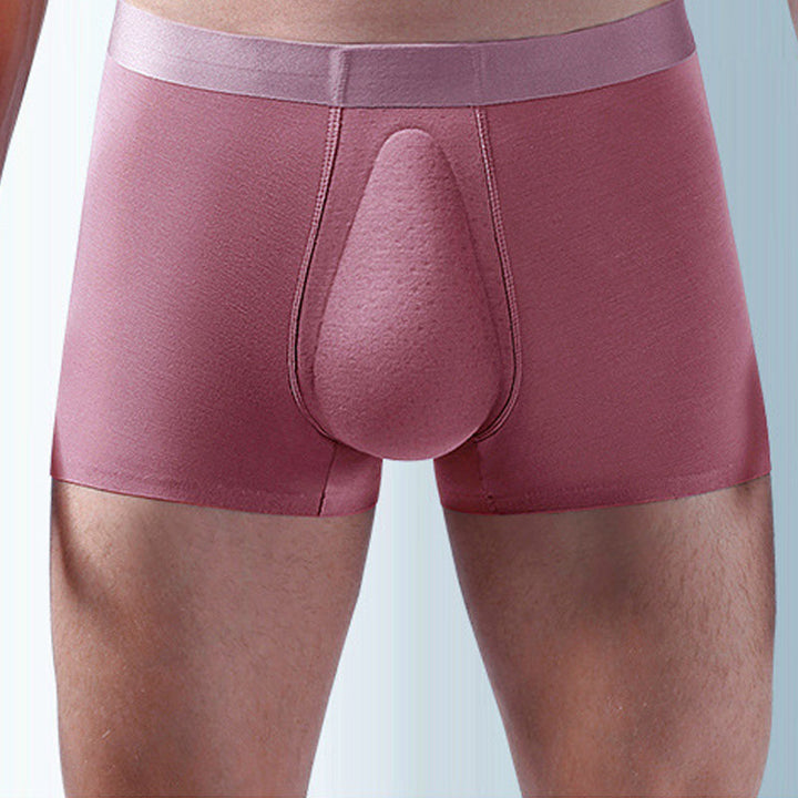 "Ekologiska bomullsboxershorts för män i svart, grå och blå, med stödpaneler för komfort och modern stil."