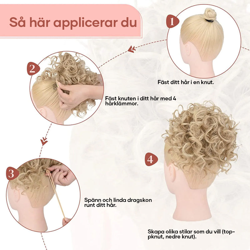 "Elastisk dragsnöre, kort lockig knut för kvinnor, syntetiskt material, naturlig volym i färger som guld och vinröd"