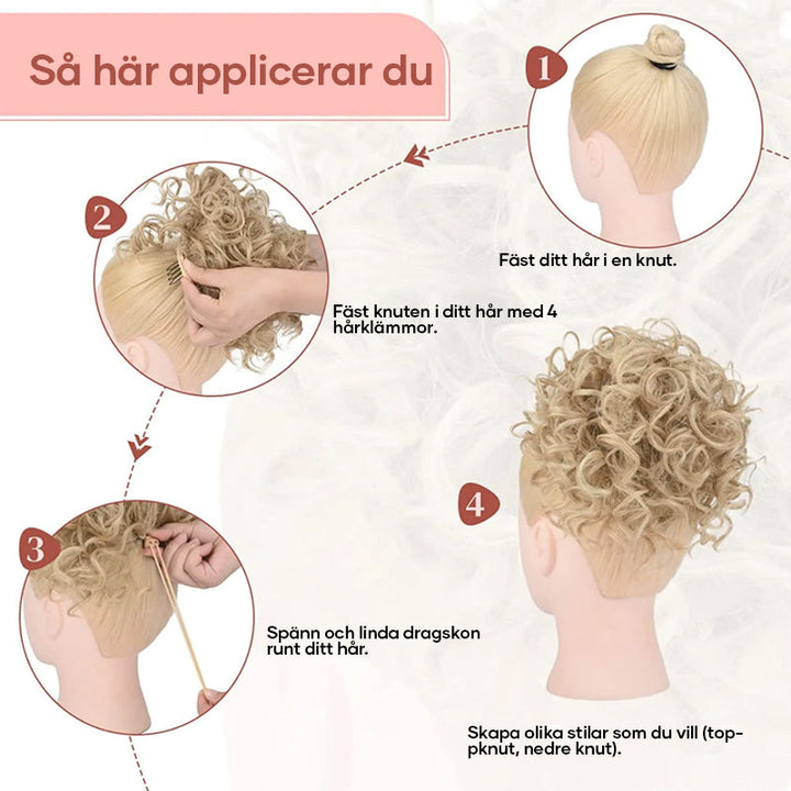 "Elastisk dragsnöre, kort lockig knut för kvinnor, syntetiskt material, naturlig volym i färger som guld och vinröd"
