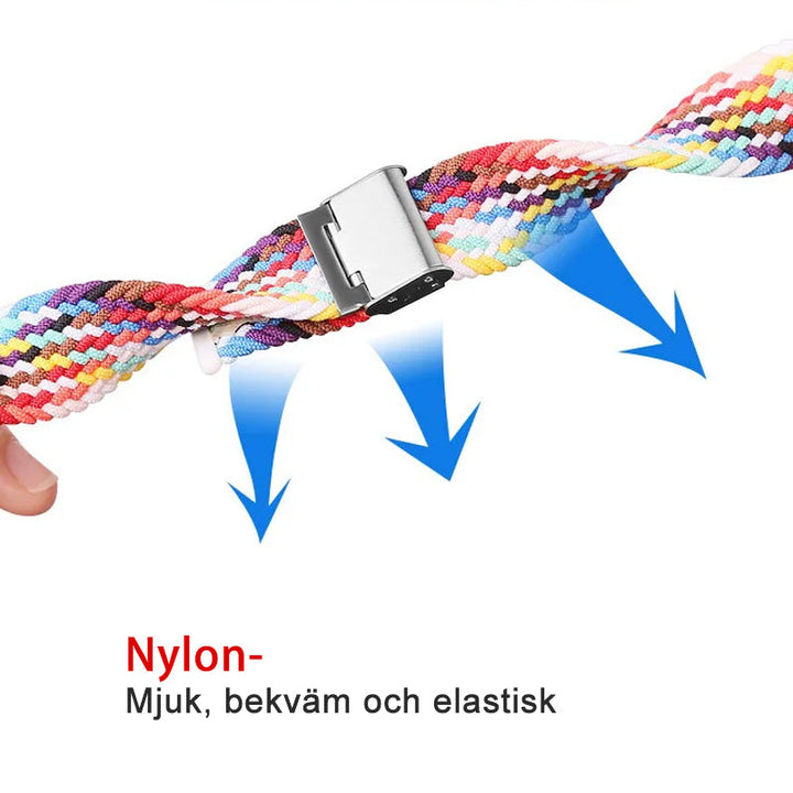 "Elastiskt flätat nylonband för klocka, flera färger, elegant och bekvämt, perfekt damtillbehör."