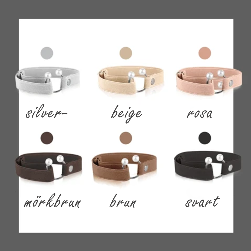 "Elastiskt pärlband för klackskor i beige och silver, justerbart med pärlknappslås, unisex accessoar för elegans och stöd."