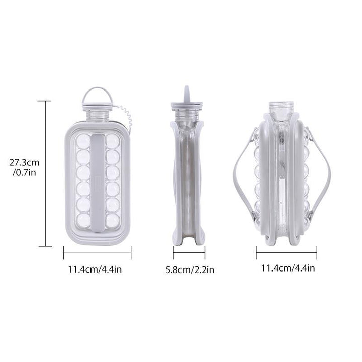 "Elegant 2-i-1 isform och vattenflaska i vit, grå eller rosa med handtag, perfekt för köket och utomhusbruk."