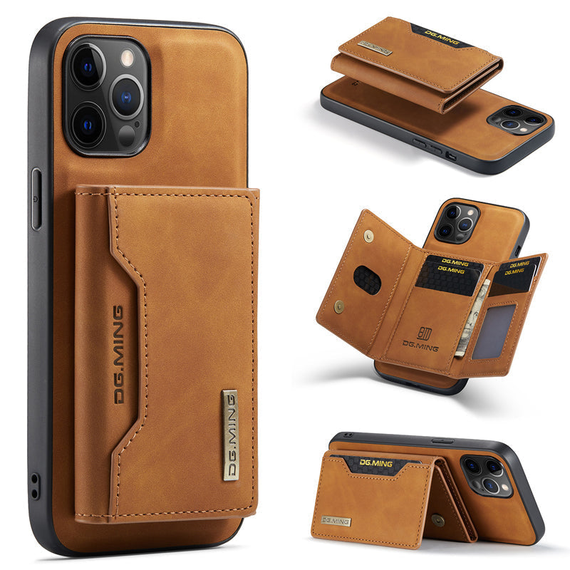 "Elegant 2-i-1 läderplånboksfodral för smartphones, frontvy. Stil, funktion, åtta kortplatser, magnetiskt säker."