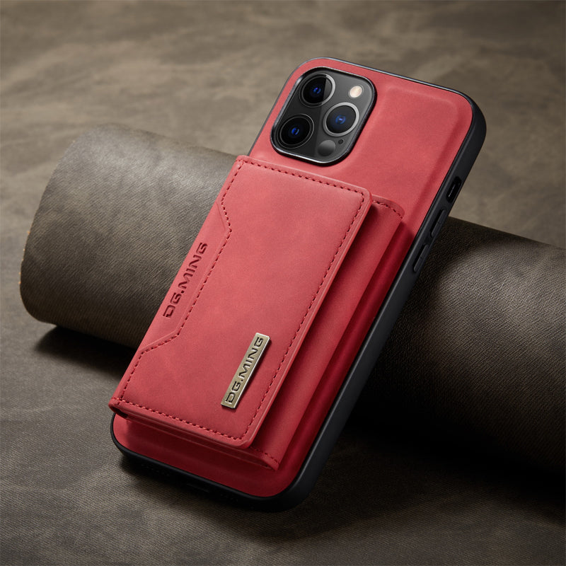 "Elegant 2-i-1 läderplånboksfodral för smartphones, frontvy. Stil, funktion, åtta kortplatser, magnetiskt säker."