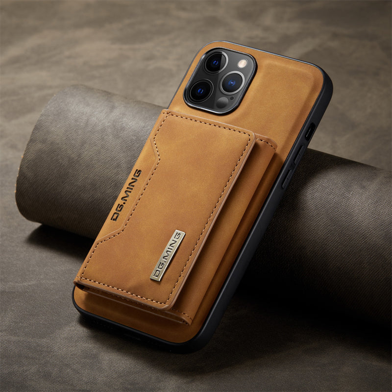 "Elegant 2-i-1 läderplånboksfodral för smartphones, frontvy. Stil, funktion, åtta kortplatser, magnetiskt säker."