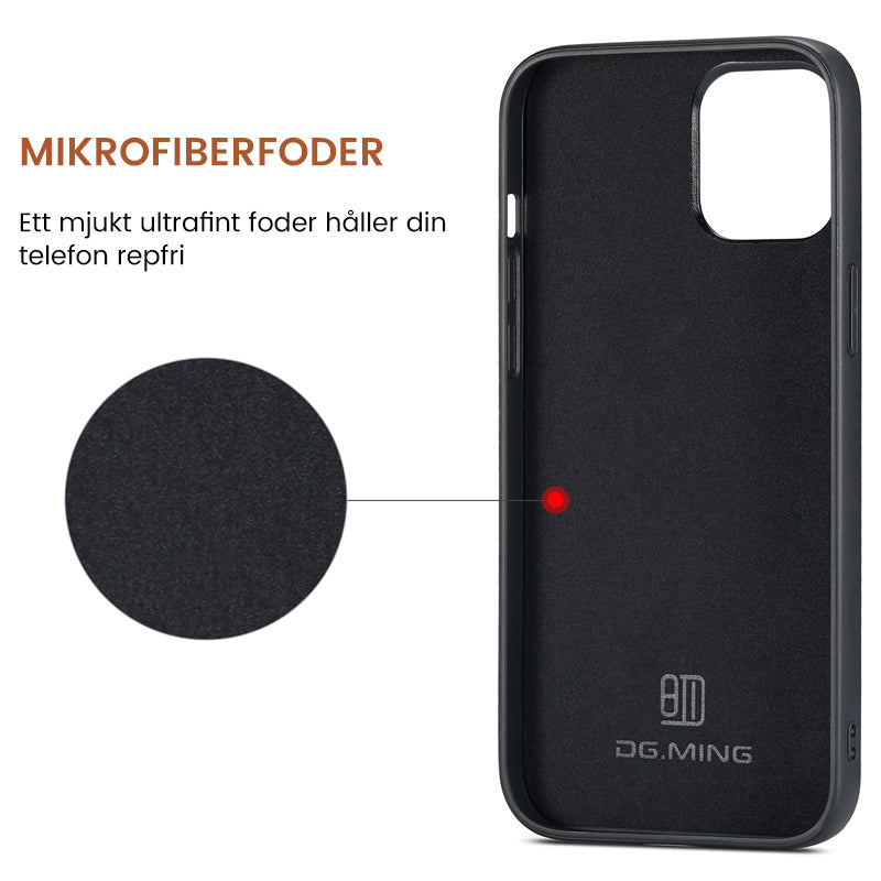 "Elegant 2-i-1 läderplånboksfodral för smartphones, frontvy. Stil, funktion, åtta kortplatser, magnetiskt säker."