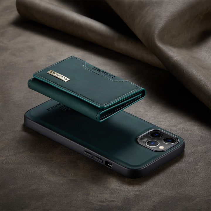 "Elegant 2-i-1 läderplånboksfodral för smartphones, frontvy. Stil, funktion, åtta kortplatser, magnetiskt säker."