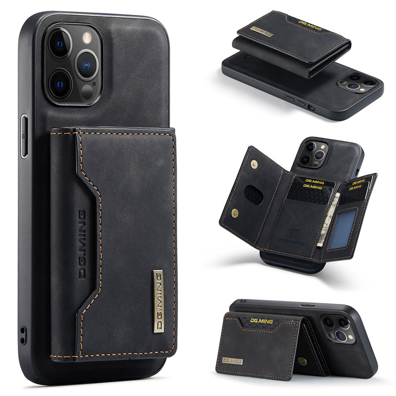 "Elegant 2-i-1 läderplånboksfodral för smartphones, frontvy. Stil, funktion, åtta kortplatser, magnetiskt säker."