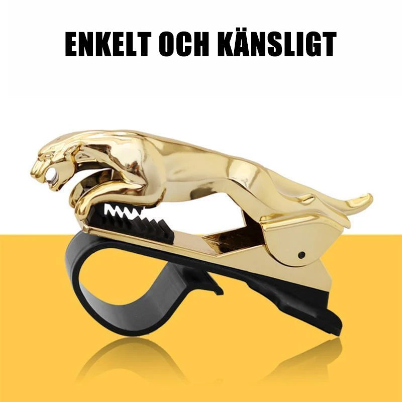 "Elegant 360-graders roterande telefonhållare med leoparddesign, justerbara vinklar och silikonplatta för skydd i bil."