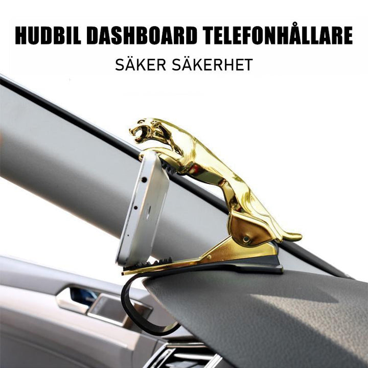 "Elegant 360-graders roterande telefonhållare med leoparddesign, justerbara vinklar och silikonplatta för skydd i bil."
