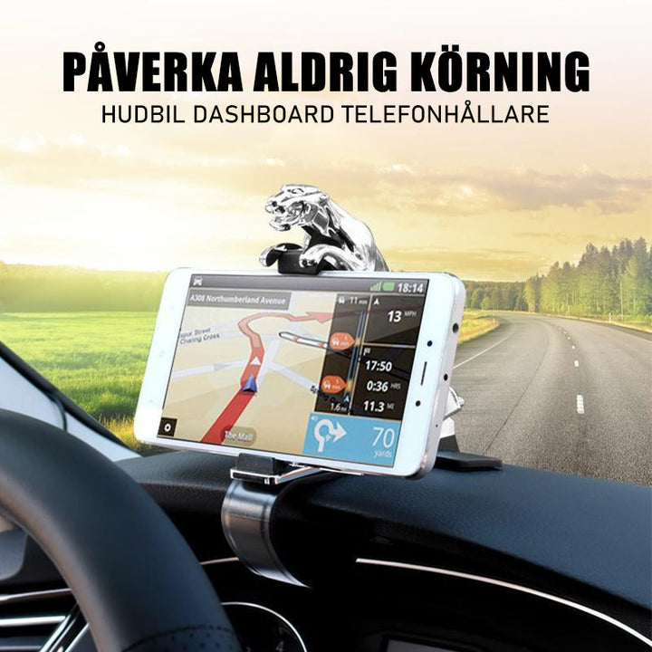 "Elegant 360-graders roterande telefonhållare med leoparddesign, justerbara vinklar och silikonplatta för skydd i bil."