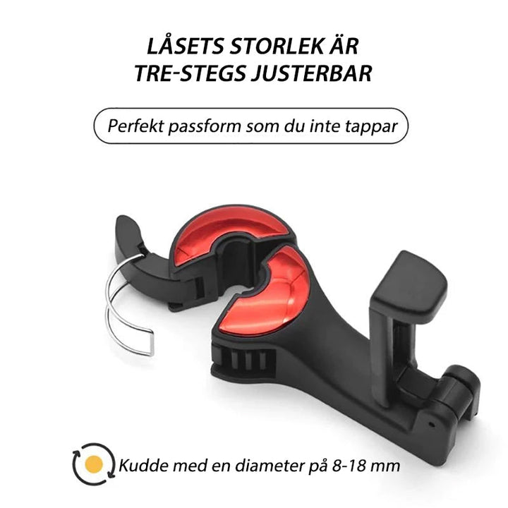 "Elegant 360° roterande bilkrok i ABS och silikon för nackstöd, bilinteriör, maxvikt 10 kg, minimal design"