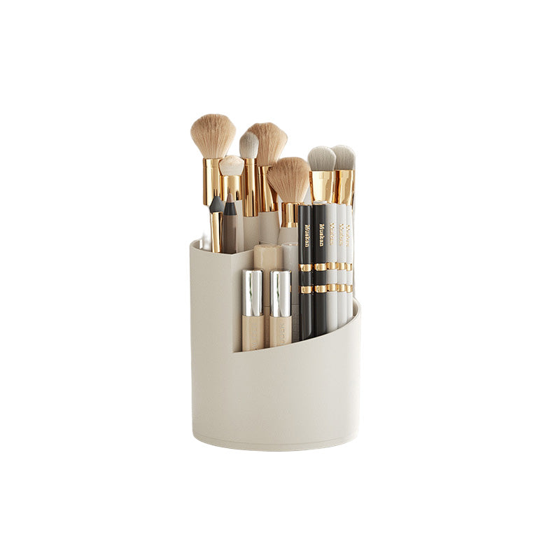 "Elegant 360° roterande makeupborstorganizator i PP+ABS med flera fack för sminkborstar, perfekt för skönhetsordning."