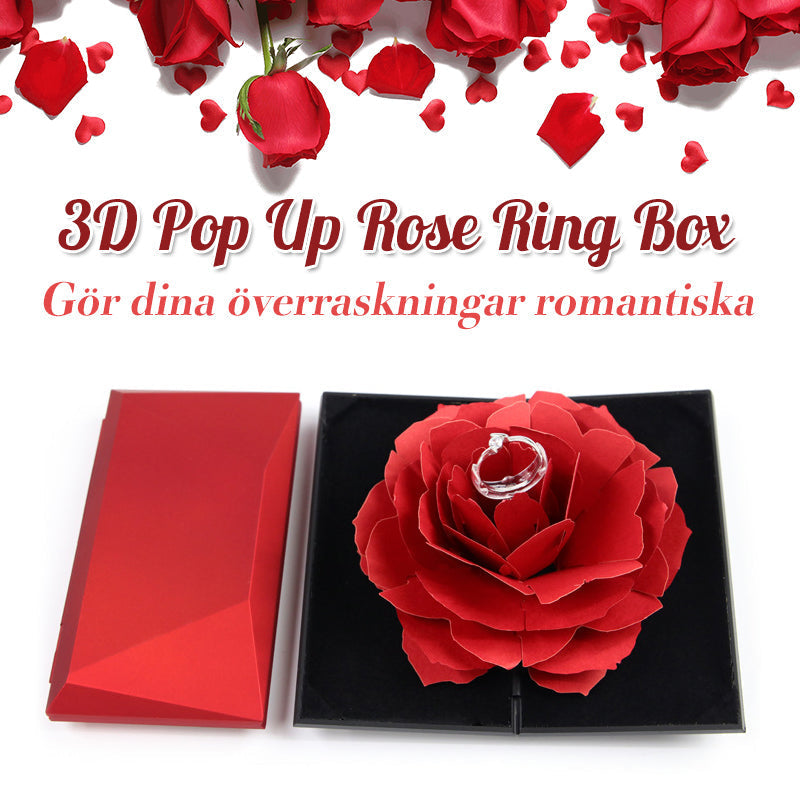 "Elegant 3D ros ringbox för speciella tillfällen, röd blomma med unik design, perfekt present för bröllop och förlovningar."
