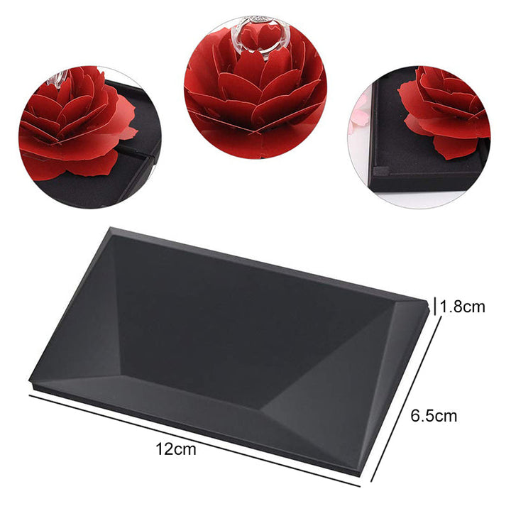 "Elegant 3D ros ringbox för speciella tillfällen, röd blomma med unik design, perfekt present för bröllop och förlovningar."