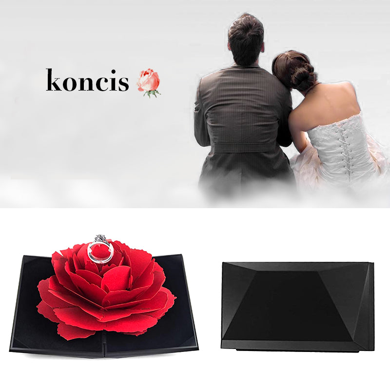 "Elegant 3D ros ringbox för speciella tillfällen, röd blomma med unik design, perfekt present för bröllop och förlovningar."