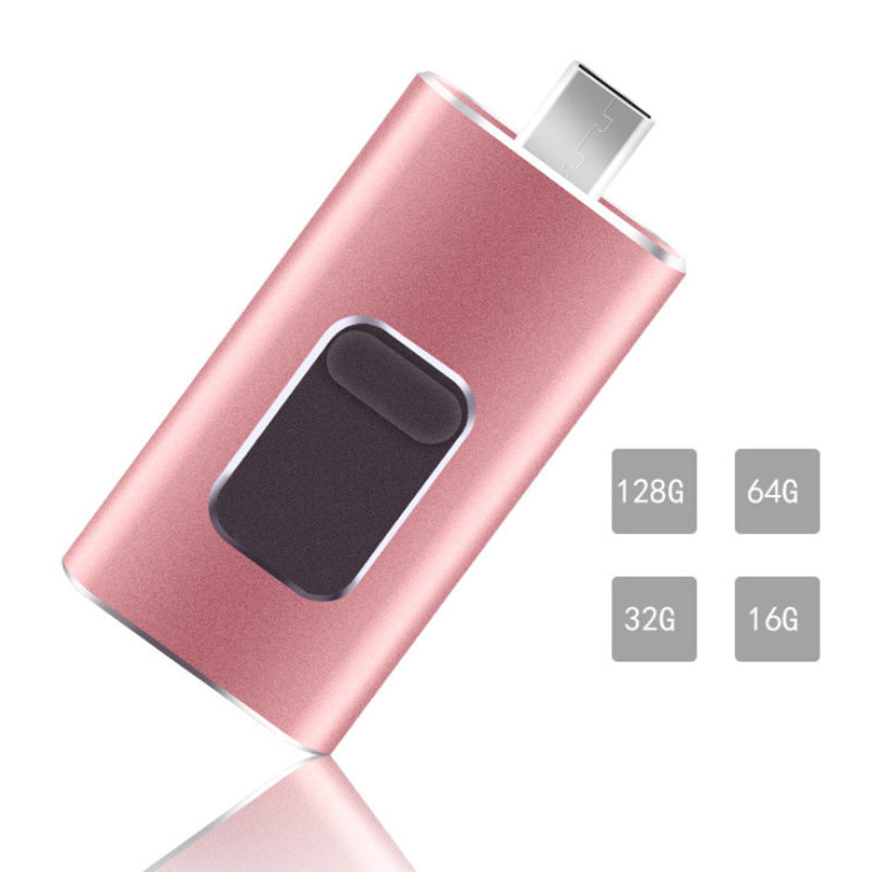 "Elegant 4-i-1 USB-minne i guld, silver, svart och rosguld - kompaktdesign och snabb dataöverföring"