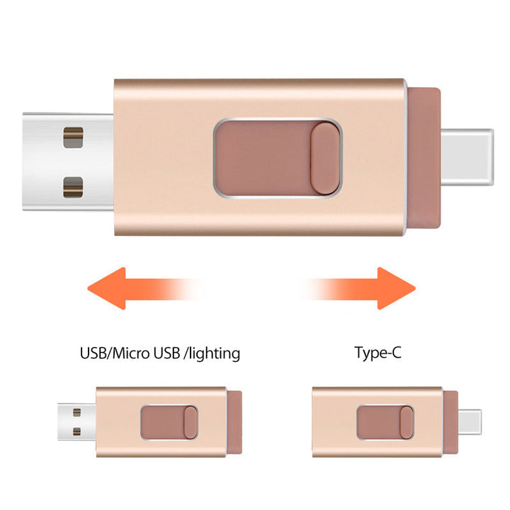 "Elegant 4-i-1 USB-minne i guld, silver, svart och rosguld - kompaktdesign och snabb dataöverföring"