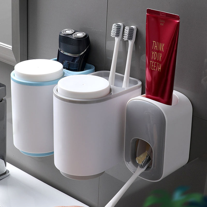 "Elegant automatisk tandkrämsklämma i modern design, sparar tid i badrummet, monteras enkelt på släta ytor."
