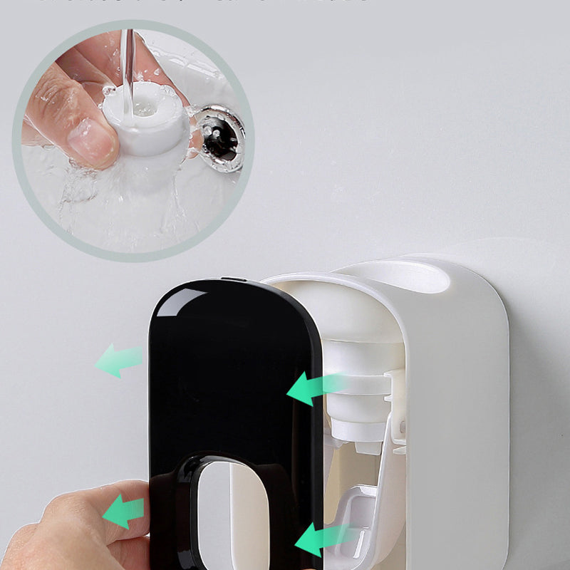 "Elegant automatisk tandkrämsklämma i modern design, sparar tid i badrummet, monteras enkelt på släta ytor."