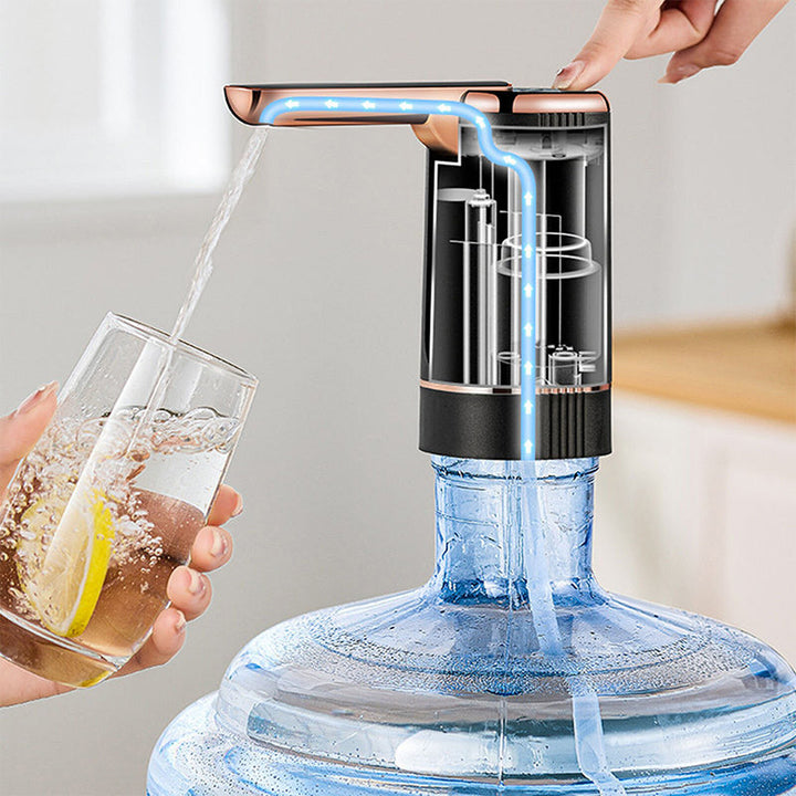 "Elegant automatisk vattendispenserpump i mörkgrön, svart, eller vit, kompakt design, enkel användning i modernt kök."
