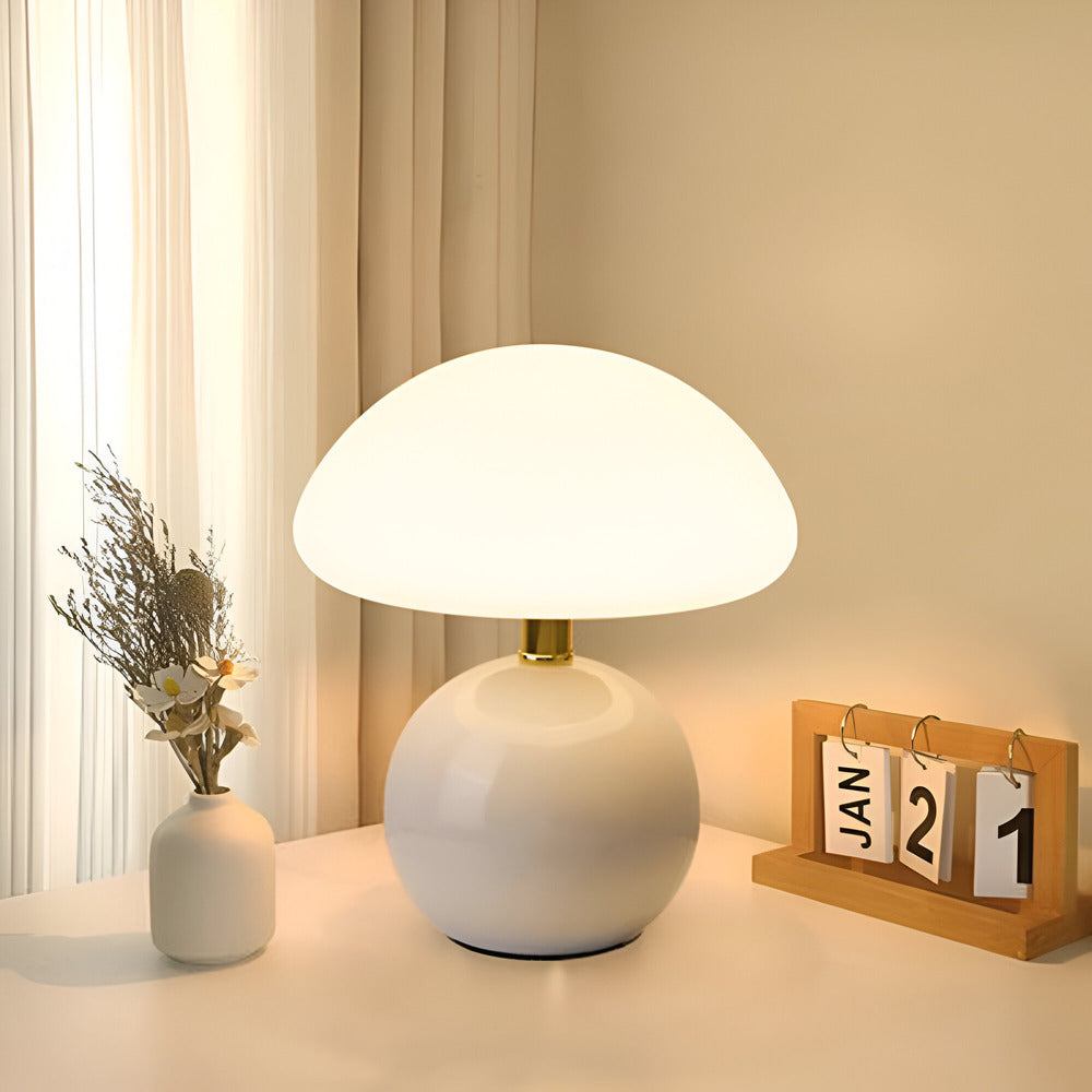 Minimalistisk LED svamplampa i Bauhaus-stil. Bordslampa för modern inredning, skapar stämningsfullt ljus.