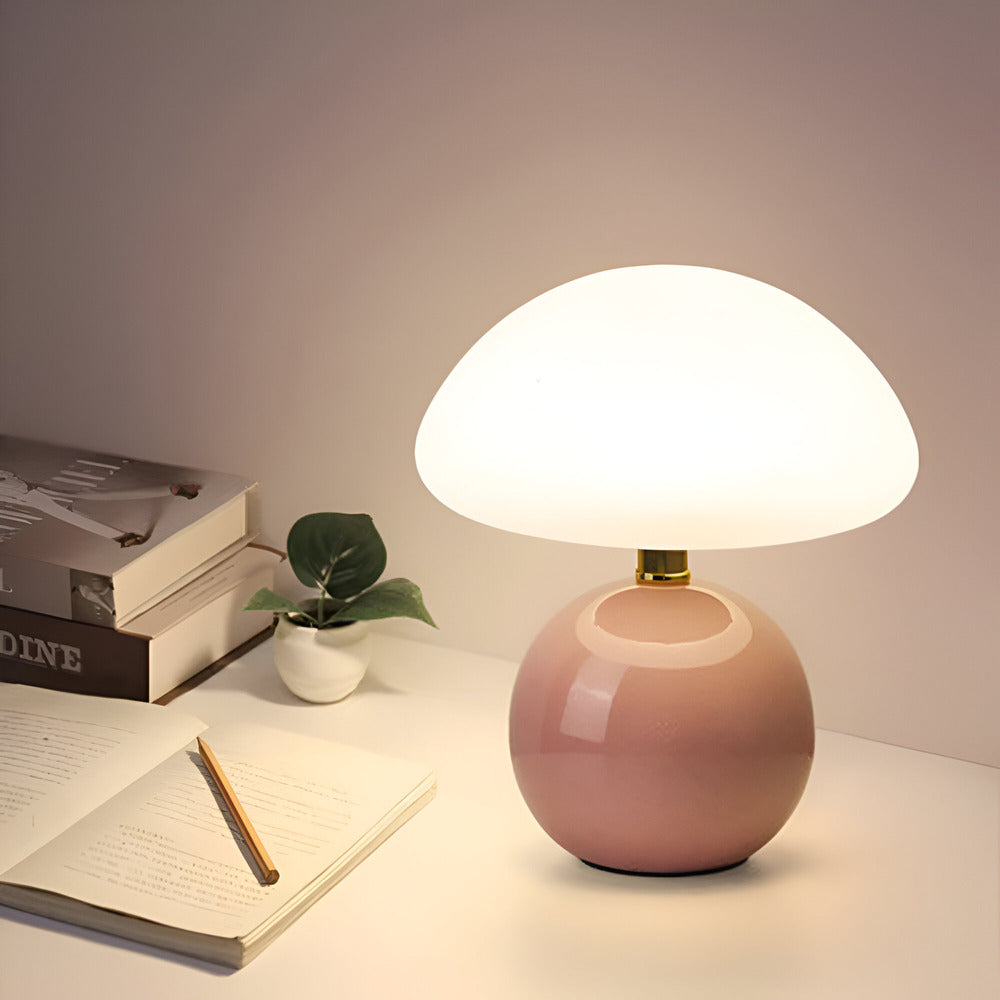 Heminredning: Elegant Bauhaus svamplampa. LED-bordslampa med 3 ljusfärger för perfekt belysning.