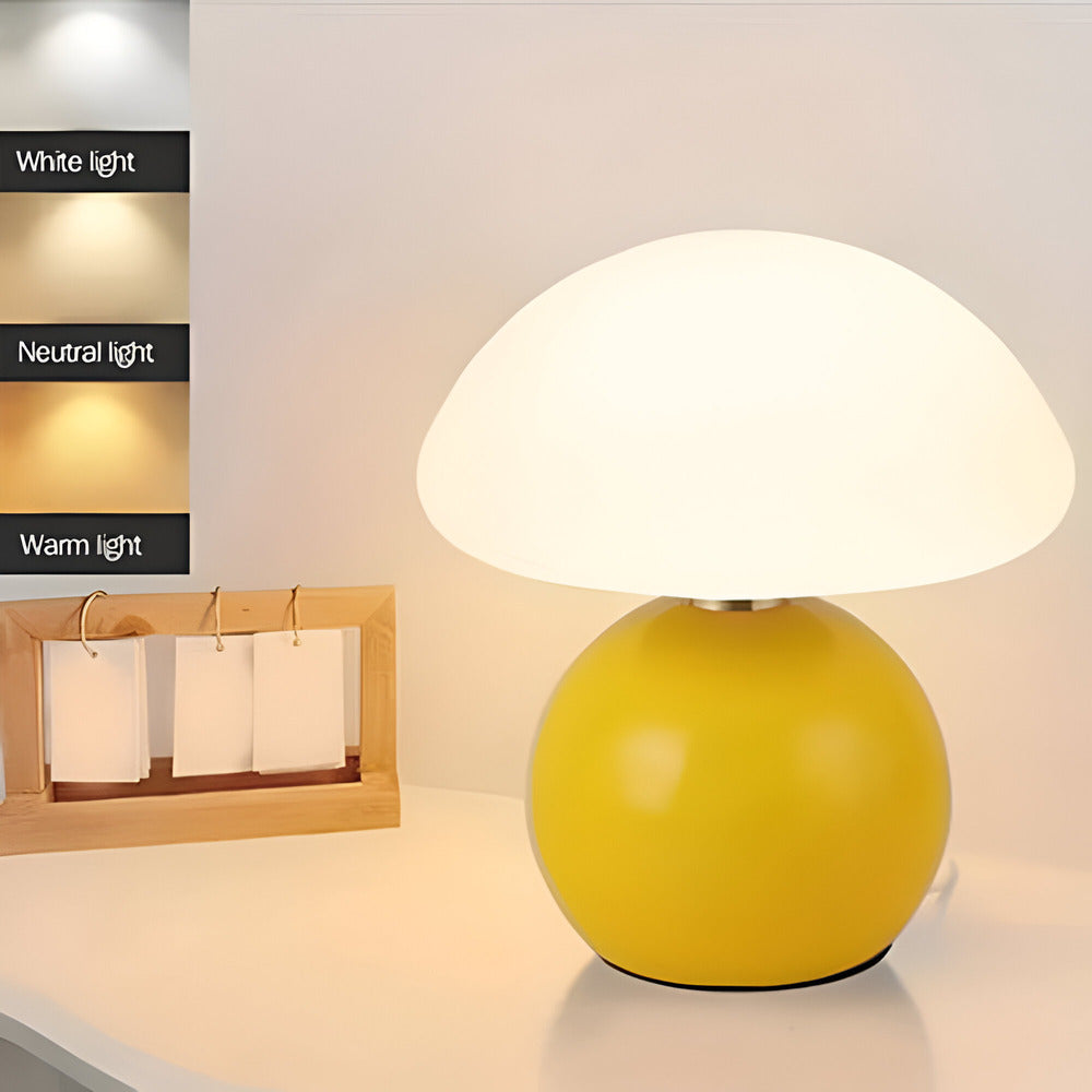 Dekorativ LED-lampa, vit Bauhaus svamplampa. Bordslampa med 3 ljusfärger, modern och stilren design.