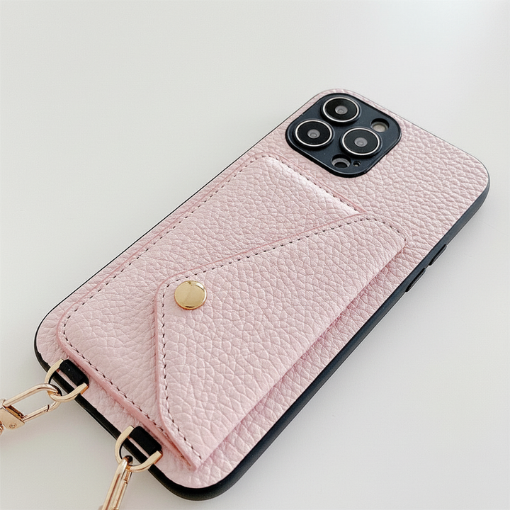 Stilrent rosa iPhone mobilfodral i elegant PU-läder. Skyddande plånboksfodral med kortfickor och magnetlås.