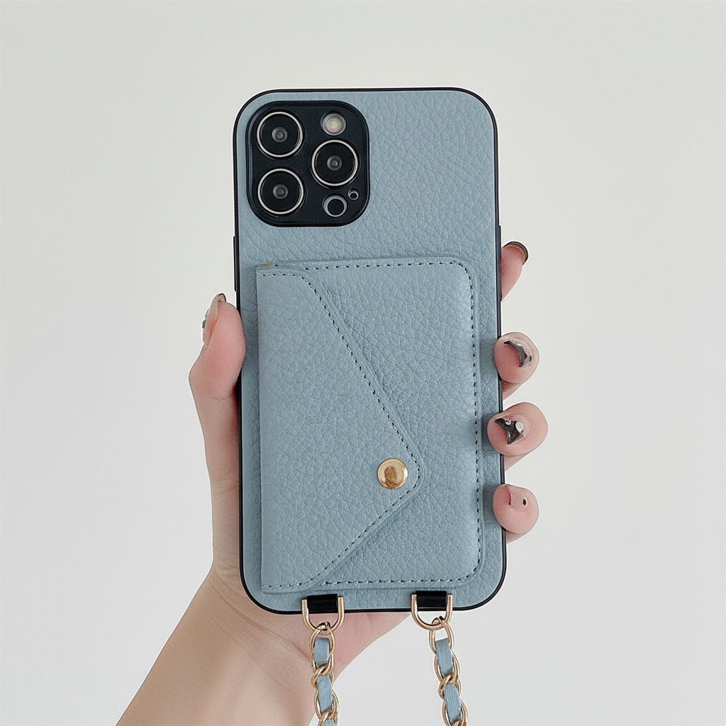 Brunt elegant iPhone mobilfodral i PU-läder med magnetlås. Praktiskt plånboksfodral med flera kortfack.