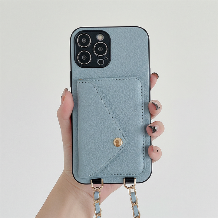 Brunt elegant iPhone mobilfodral i PU-läder med magnetlås. Praktiskt plånboksfodral med flera kortfack.