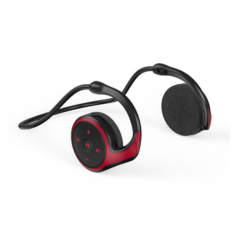 "Elegant Bluetooth-headset A23 i blått med MP3-spelare, perfekt för musikälskare. Visas från sidan."