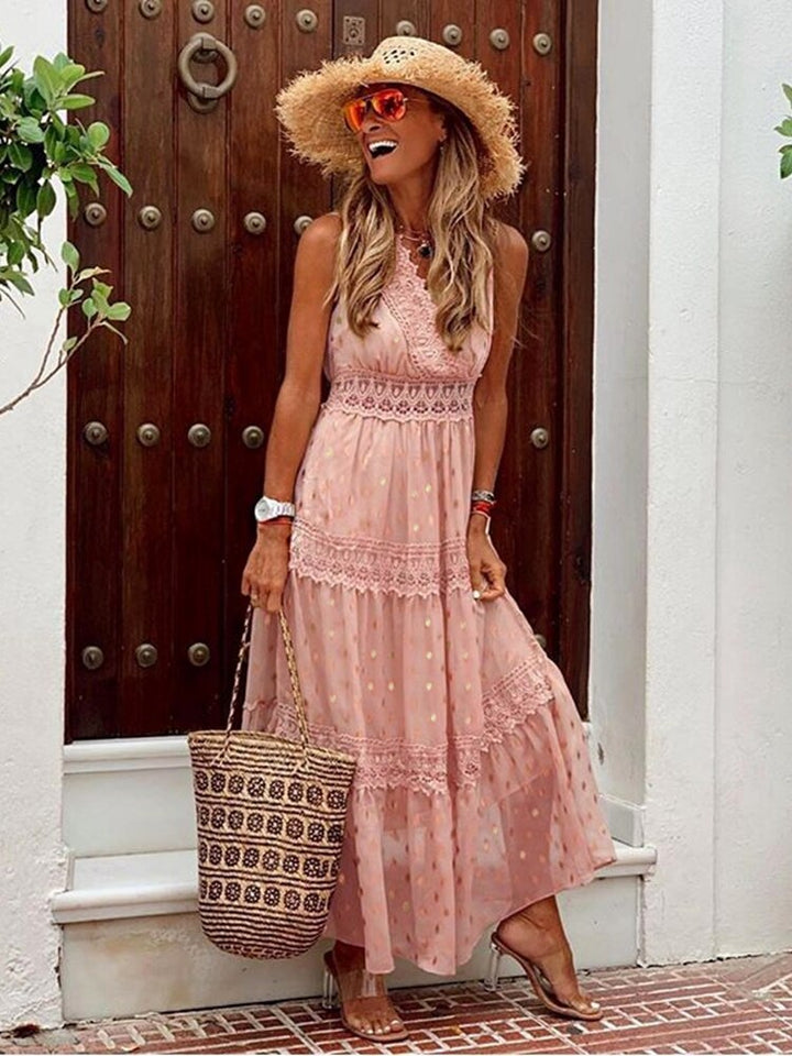 Elegant damklänning i maxilängd, boho Ibiza-stil. En mångsidig sommarklänning perfekt för semester & vardag.