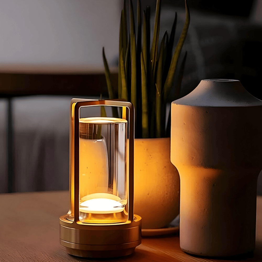 Portabel dimbar bordslampa. Trådlös belysning som passar både uteplats och vardagsrum.