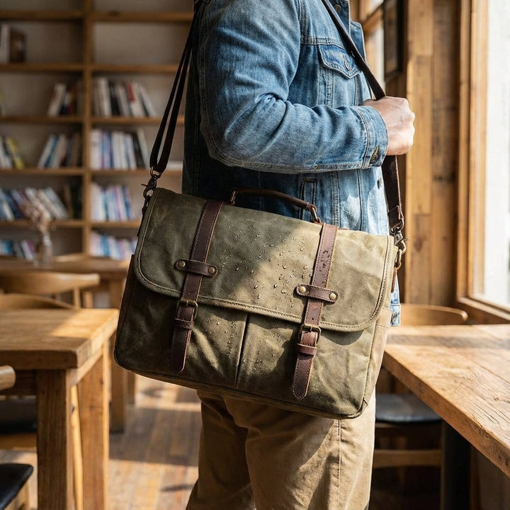 Elegant brun axelremsväska i äkta läder för herr. Stilren messengerbag, perfekt för jobb och vardag.