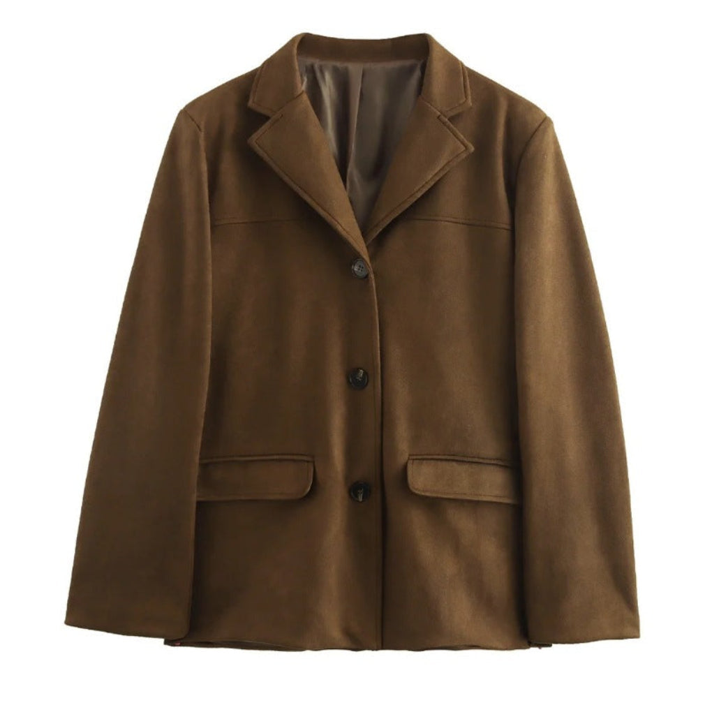 Elegant brun damjacka i klassisk stil, perfekt som mångsidig vårjacka eller höstjacka.