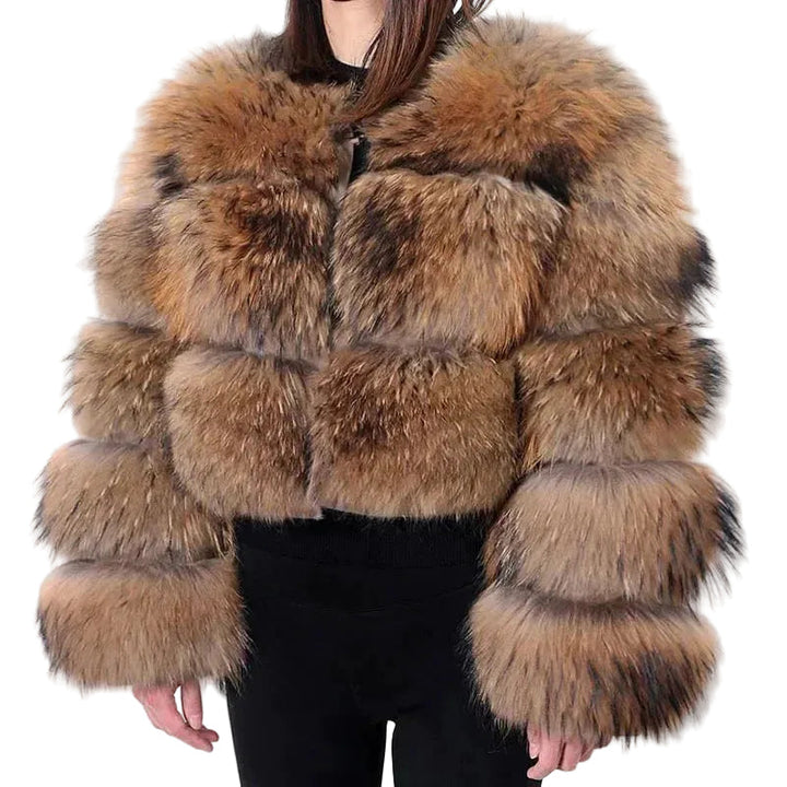Elegant brun fuskpälsrock för kvinnor, perfekt vinterjacka som är varm och lyxig