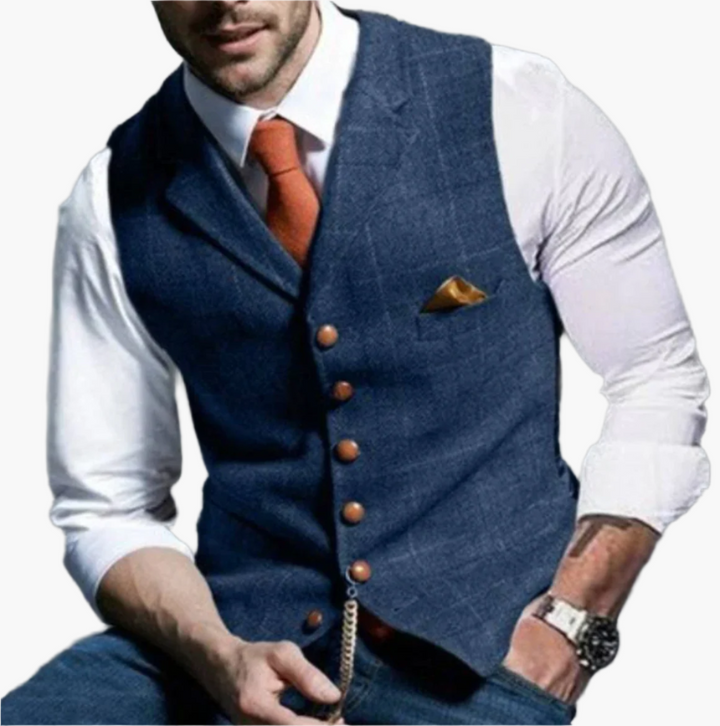 Elegant brun herrväst i vintagestil. Perfekt för stilmedvetna män, formell eller casual look.