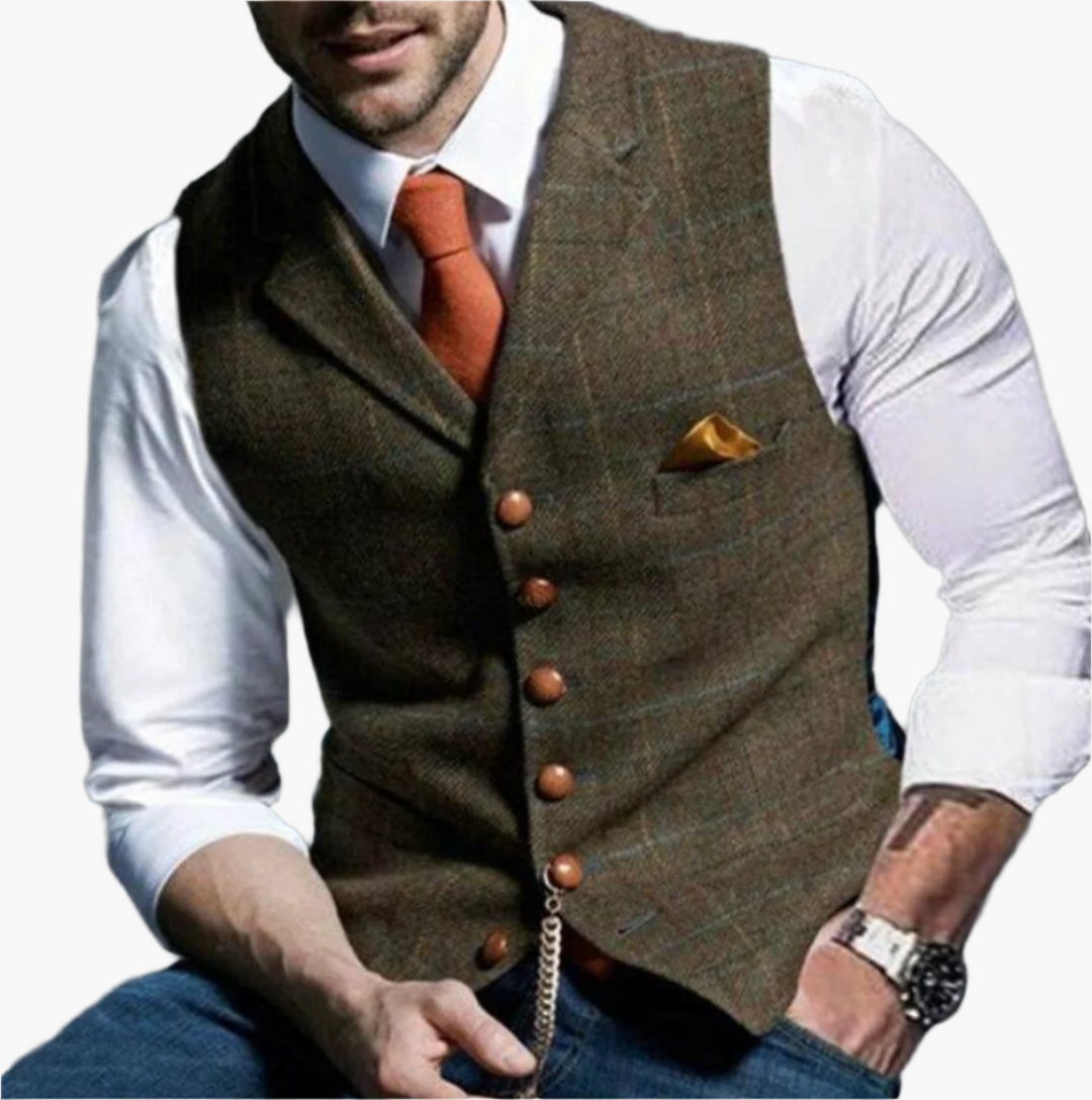 Herrväst med perfekt passform i klassisk vintagestil. Framhäver siluetten, bekväm och elegant.