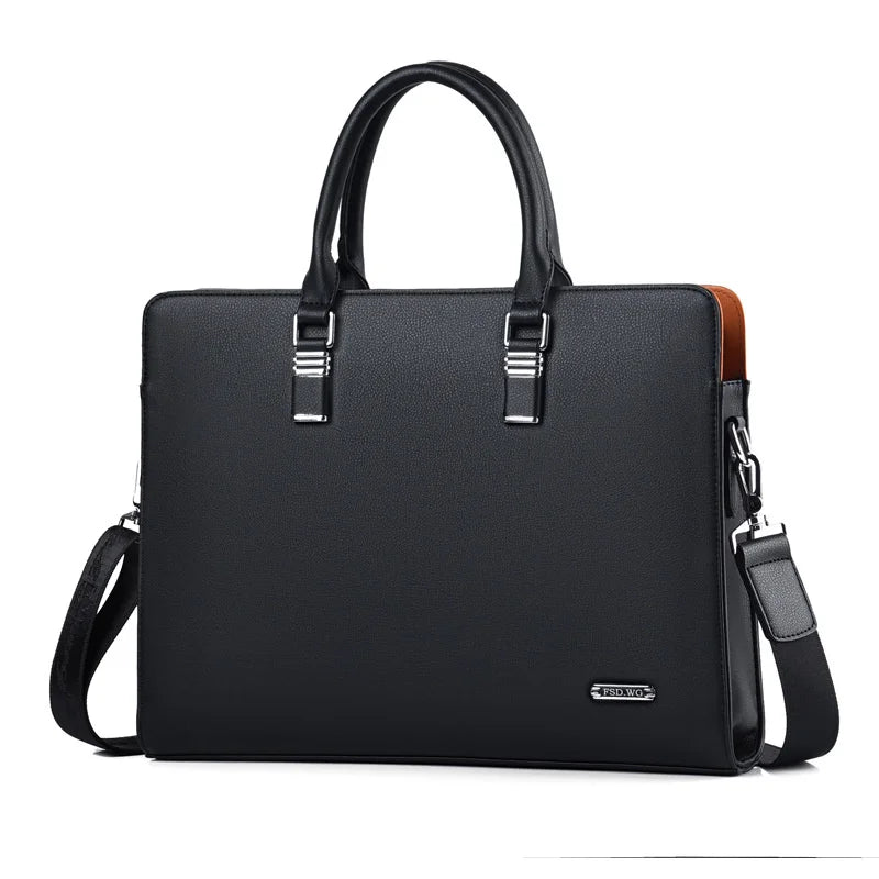 Blå elegant axelremsväska för laptop. Stilren herraccessoar, organiserad för arbete och dokument.