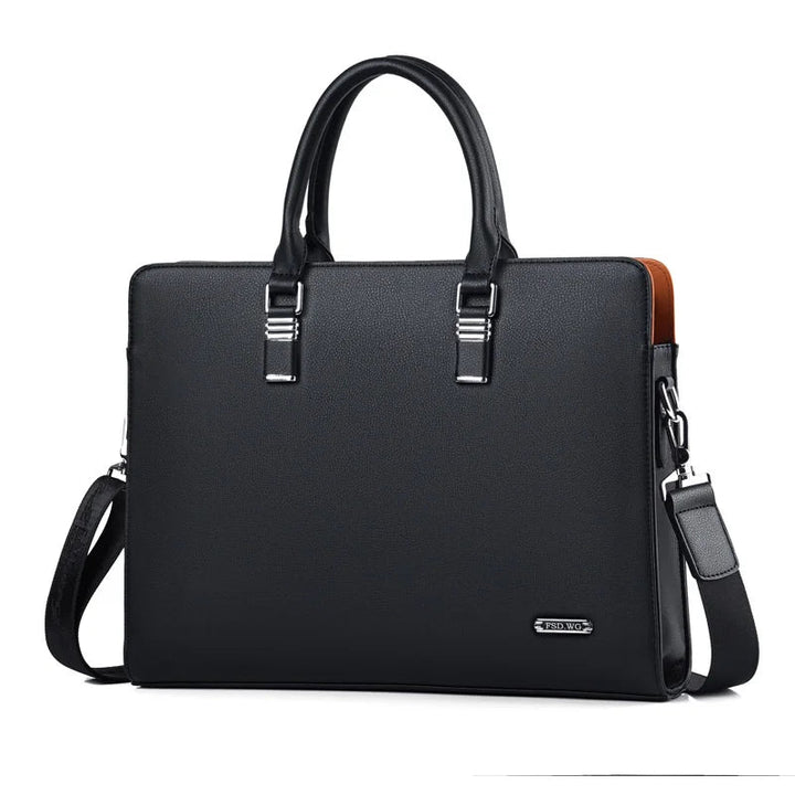 Blå elegant axelremsväska för laptop. Stilren herraccessoar, organiserad för arbete och dokument.