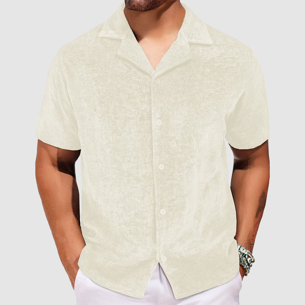 Beige plysch retro herrskjorta, mjuk och bekväm för festliga tillfällen