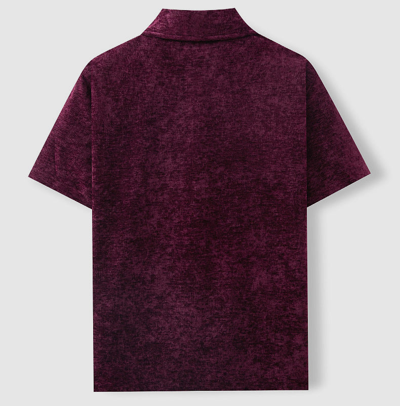 Herrskjorta i retro plysch med knäppt front, elegant och avslappnad för män