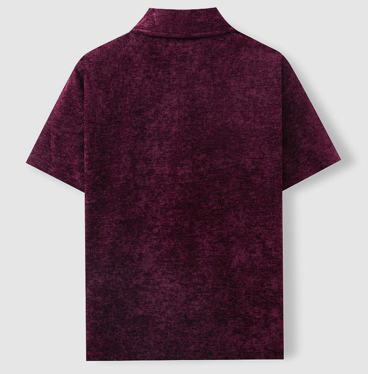 Herrskjorta i retro plysch med knäppt front, elegant och avslappnad för män