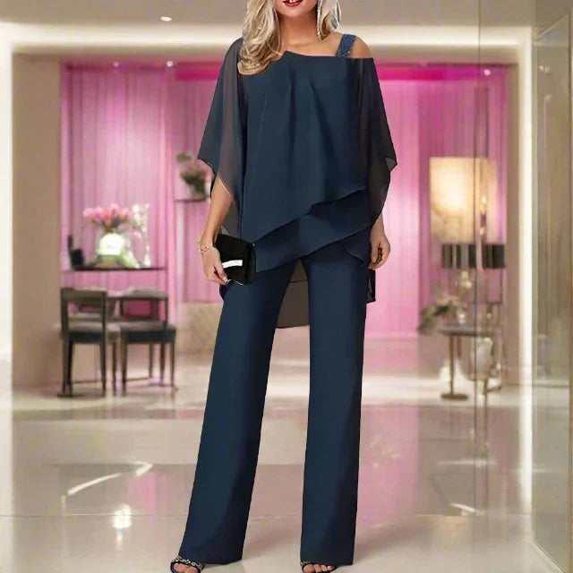 Kvinnors lätta chiffongset med modern design, perfekt för en avslappnad men sofistikerad look