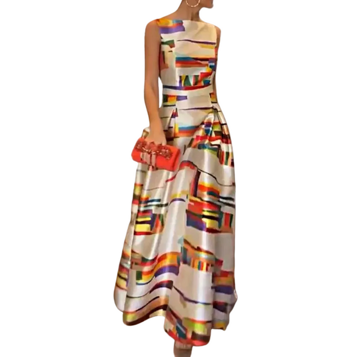 Elegant colorblock maxiklänning för kvinnor, perfekt för sommarfester och semestrar, med flygande silhuett.