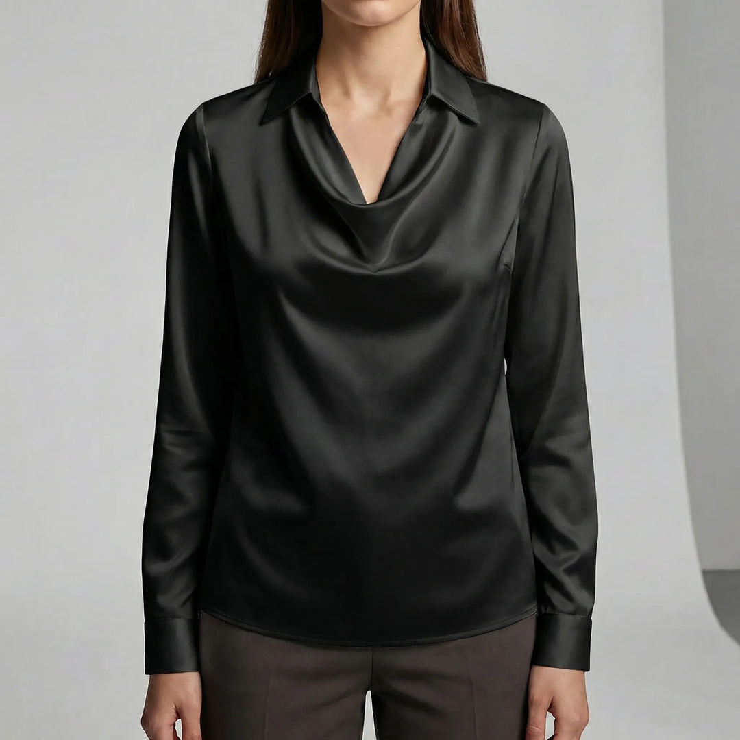 Chic festblus Sophie, draperad design & lång ärm, perfekt för kvällens tillställningar & stil.